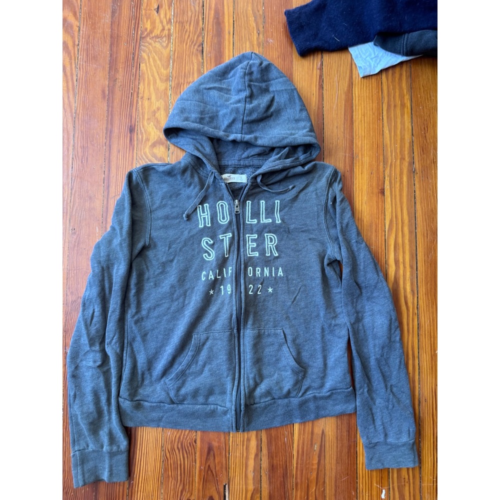 Hollister California 1922 Full Zip Hoodie Gray Teal Logo Sweatshirt Small
